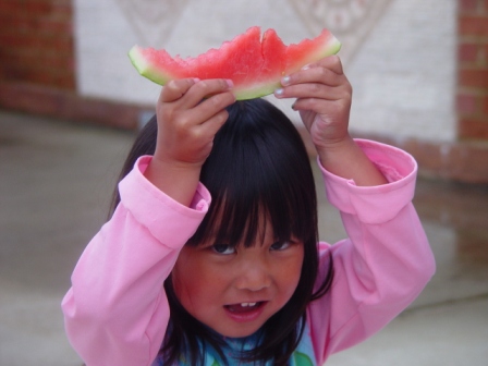 Kasen with watermelon hat